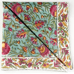 Turkish Blue, Fern Green Indian Hand Block Floral Printed Size 20x20" Cotton Border Napkins