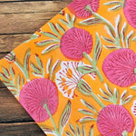 Tangerine Orange, Bubblegum Pink Indian Hand Block Floral Printed Cotton Cloth Napkins