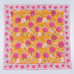 Tangerine Orange, Bubblegum Pink Indian Hand Block Floral Printed Cotton Cloth Napkins