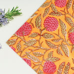 Gold Yellow and Mulberry Pink Indian Hand Block Floral Printed Size 20x20" Cotton Border Napkins