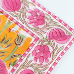Tangerine Orange, Bubblegum Pink Indian Hand Block Floral Printed Cotton Cloth Napkins
