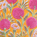 Tangerine Orange, Bubblegum Pink Indian Hand Block Floral Printed Cotton Cloth Napkins