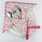 Taffy Pink, Pickle Green Scallop Embroidery Napkins