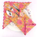 Tangerine Orange, Bubblegum Pink Scallop Embroidery Napkins