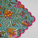 Turkish Blue and Golden Yellow Scallop Embroidery Napkins