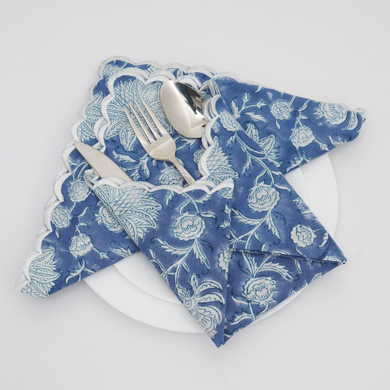 Aegean Blue Scallop Embroidery Napkins