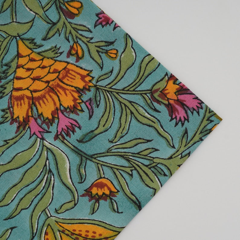 Turkish Blue and Golden Yellow Scallop Embroidery Napkins