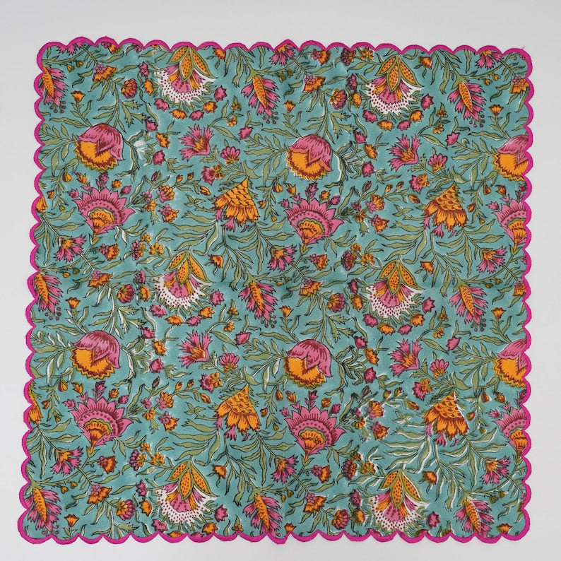 Turkish Blue and Golden Yellow Scallop Embroidery Napkins