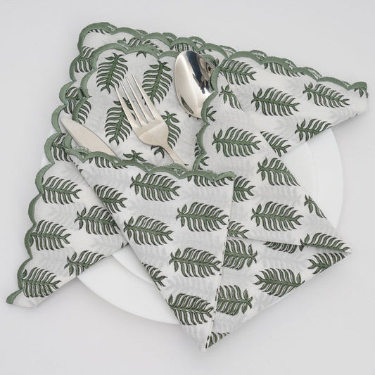Juniper Green Scallop Embroidery Napkins