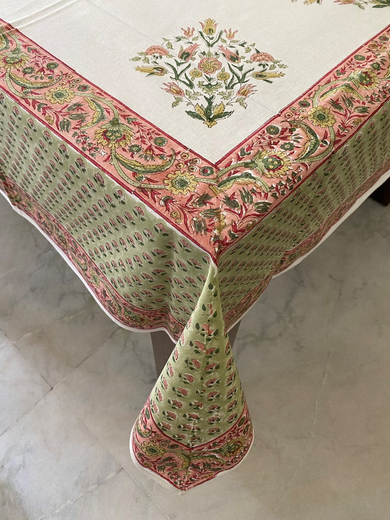 Sage Green, Salmon pink Tablecloth