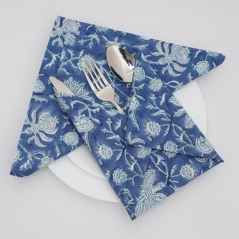 Aegean Blue and White Printed Cotton Napkins