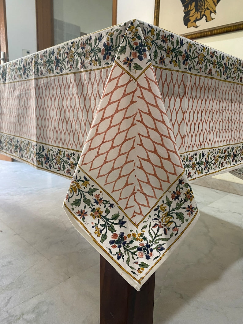 Burnt Orange and Fern Green Tablecloth