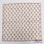 Rosewood and Sea Pink, Olive Green Indian Floral Hand Block Printed Pure Cotton Cloth Napkins