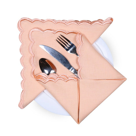 Peach Soft Hand Block Linen Embroidery Napkins