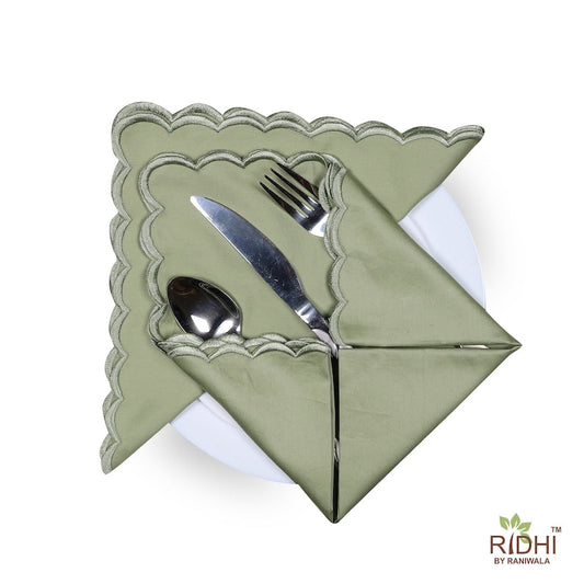 Green Soft Linen Embroidery Napkins