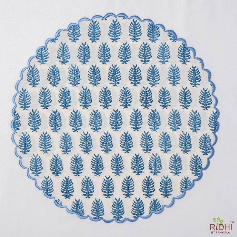 Cerulean Blue Leaf Print Placemat