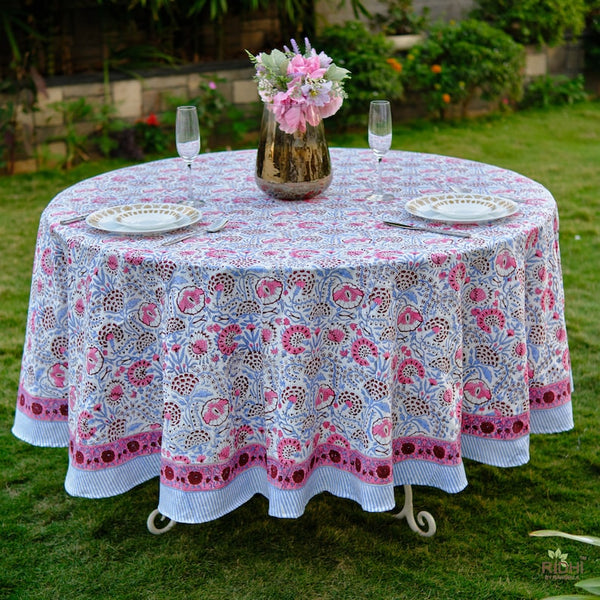 Pigeon Blue and Flamingo Pink Round Tablecloth