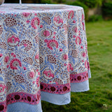 Pigeon Blue and Flamingo Pink Round Tablecloth