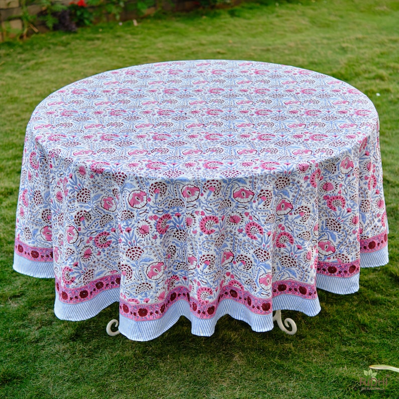 Pigeon Blue and Flamingo Pink Round Tablecloth