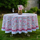 Pigeon Blue and Flamingo Pink Round Tablecloth