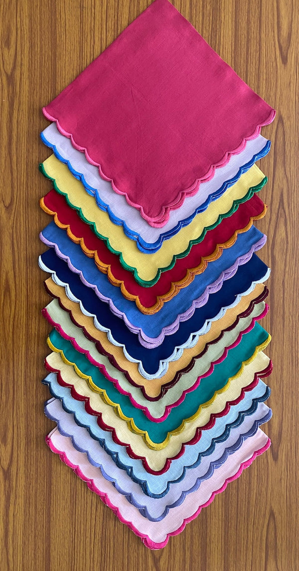 Mix and Match Pure Linen Napkins with Embroidery Scallops