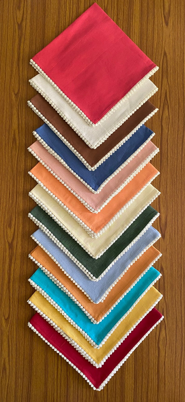 Mix and Match Linen Pom Pom Lace Napkins