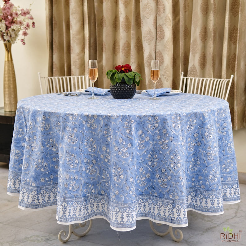 Cornflower Blue Round Tablecloth