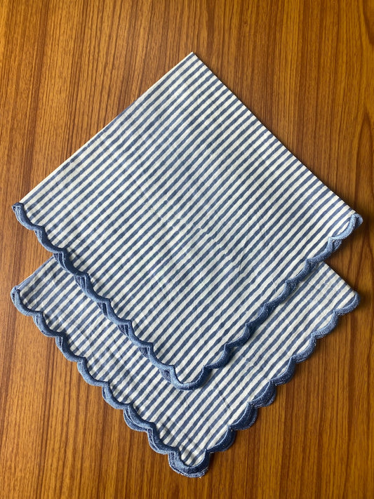 Blue Stripes Scallop Embroidery Napkins