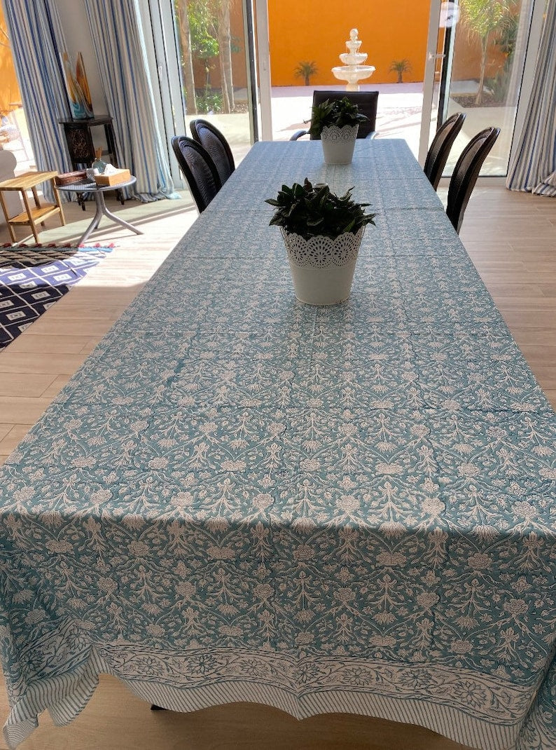 Teal Grey Tablecloth