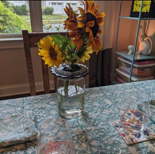 Teal Grey Tablecloth