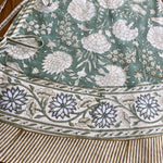 FABRICSG Turquoise and Old Moss Green Indian Floral Hand Block Printed Cotton Cloth Christmas Tree Skirt, Farmhouse Outdoor Home House Farmhouse, Gift for her, gifts