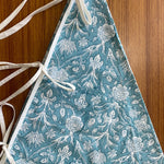 FABRICSG Teal and White Indian Floral Hand Block Printed 100% Pure Cotton Cloth Christmas Tree Skirt With Pom Pom, Farmhouse Outdoor Home Party , Gift for her, gifts