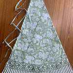 FABRICSG Sage Green and White Indian Floral Hand Block Printed Pure Cotton Cloth Christmas Tree Skirt with Border, Holiday Farmhouse Christmas, Gift for her, gifts