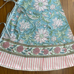 FABRICSG Ice Blue, Kelly Green, Flamingo Pink Indian Floral Hand Block Printed Cotton Cloth Christmas Tree Skirt, Farmhouse Party Holiday Decor, Valentine's day, Spring, Easter