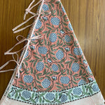 FABRICSG Dark Salmon Pink, Sage Green, Delft Blue Indian Floral Hand Block Printed Cotton Cloth Christmas Tree Skirt Holiday Party Outdoor House, Gift for her, gifts, Valentine's day, Spring, Easter