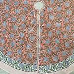 FABRICSG Dark Salmon Pink, Sage Green, Delft Blue Indian Floral Hand Block Printed Cotton Cloth Christmas Tree Skirt Holiday Party Outdoor House, Gift for her, gifts, Valentine's day, Spring, Easter