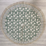 FABRICSG Turquoise and Old Moss Green Indian Floral Hand Block Printed Cotton Cloth Christmas Tree Skirt, Farmhouse Outdoor Home House Farmhouse, Gift for her, gifts