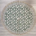 FABRICSG Turquoise and Old Moss Green Indian Floral Hand Block Printed Cotton Cloth Christmas Tree Skirt, Farmhouse Outdoor Home House Farmhouse, Gift for her, gifts