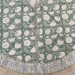 FABRICSG Turquoise and Old Moss Green Indian Floral Hand Block Printed Cotton Cloth Christmas Tree Skirt, Farmhouse Outdoor Home House Farmhouse, Gift for her, gifts