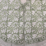 FABRICSG Sage Green and White Indian Floral Hand Block Printed Pure Cotton Cloth Christmas Tree Skirt with Border, Holiday Farmhouse Christmas, Gift for her, gifts