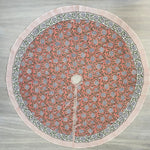 FABRICSG Dark Salmon Pink, Sage Green, Delft Blue Indian Floral Hand Block Printed Cotton Cloth Christmas Tree Skirt Holiday Party Outdoor House, Gift for her, gifts, Valentine's day, Spring, Easter