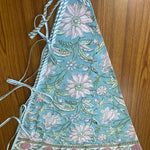 FABRICSG Ice Blue, Kelly Green, Flamingo Pink Indian Floral Hand Block Printed Cotton Cloth Christmas Tree Skirt, Farmhouse Party Holiday Decor, Valentine's day, Spring, Easter