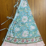 FABRICSG Ice Blue, Kelly Green, Flamingo Pink Indian Floral Hand Block Printed Cotton Cloth Christmas Tree Skirt, Farmhouse Party Holiday Decor, Valentine's day, Spring, Easter