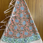 FABRICSG Dark Salmon Pink, Sage Green, Delft Blue Indian Floral Hand Block Printed Cotton Cloth Christmas Tree Skirt Holiday Party Outdoor House, Gift for her, gifts, Valentine's day, Spring, Easter