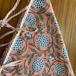 FABRICSG Dark Salmon Pink, Sage Green, Delft Blue Indian Floral Hand Block Printed Cotton Cloth Christmas Tree Skirt Holiday Party Outdoor House, Gift for her, gifts, Valentine's day, Spring, Easter