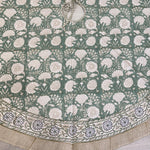 FABRICSG Turquoise and Old Moss Green Indian Floral Hand Block Printed Cotton Cloth Christmas Tree Skirt, Farmhouse Outdoor Home House Farmhouse, Gift for her, gifts