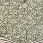 FABRICSG Sage Green and White Indian Floral Hand Block Printed Pure Cotton Cloth Christmas Tree Skirt with Border, Holiday Farmhouse Christmas, Gift for her, gifts