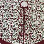 FABRICSG Garnet Red, Emerald and Moss Green Cherry Print Indian Floral Hand Block Printed Cotton Cloth Christmas Tree Skirt, Holiday Decor, Home, Gift for her, Valentine's day, Spring, Easter