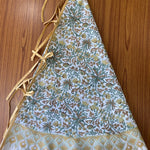 FABRICSG Goldenrod Yellow, Fern Green, Peanut Brown Indian Floral Hand Block Printed Cotton Cloth Tree Skirt, Gift for her, Valentine's day, Spring, Easter