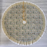 FABRICSG Goldenrod Yellow, Fern Green, Peanut Brown Indian Floral Hand Block Printed Cotton Cloth Tree Skirt, Gift for her, Valentine's day, Spring, Easter